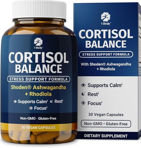 مكمل توازن الكورتيزول - دعم الكورتيزول الطبيعي للنساء والرجال مع أشواغاندا والفوسفاتيديل سيرين - تخفيف التوتر، ودعم المزاج والهدوء - تركيبة نباتية in Kuwait