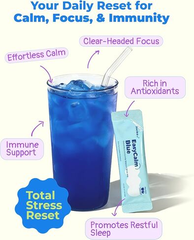 Easy Calm Blue - Calming Drink Mix with Magnesium KSM-66 Ashwagandha & Blue Spirulinac L-theanine Lion's Mane Mushroom GABA Vitamin D3 Supports Cortisol Balance Mood Sleep in Saudi Arabia