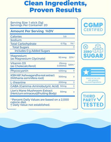 Easy Calm Blue - Calming Drink Mix with Magnesium KSM-66 Ashwagandha & Blue Spirulinac L-theanine Lion's Mane Mushroom GABA Vitamin D3 Supports Cortisol Balance Mood Sleep in Saudi Arabia