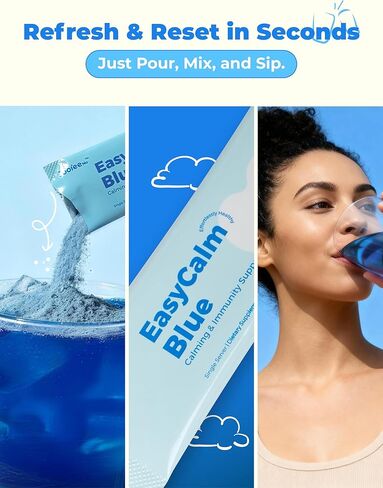 Easy Calm Blue - Calming Drink Mix with Magnesium KSM-66 Ashwagandha & Blue Spirulinac L-theanine Lion's Mane Mushroom GABA Vitamin D3 Supports Cortisol Balance Mood Sleep in Saudi Arabia