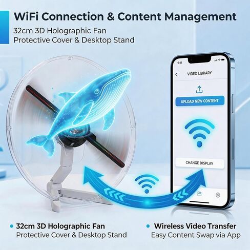 12.6 Inch 3D Hologram Fan with Protective Cover and Desktop Stand, WiFi App Controlled Holographic Display with Remote for Store Counter, Reception Desk, Booth and Indoor Display in Saudi Arabia