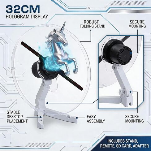 12.6 Inch 3D Hologram Fan with Protective Cover and Desktop Stand, WiFi App Controlled Holographic Display with Remote for Store Counter, Reception Desk, Booth and Indoor Display in Saudi Arabia