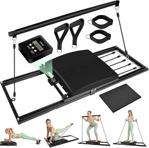 Pilates Board, Foldable Pilates Reformer Set, Multi-Purpose Iron Extended Pilate Equipment, 7-in-1 Pilate Machines for Home Use, with Pilates Bar, Resistance Bands in Kuwait