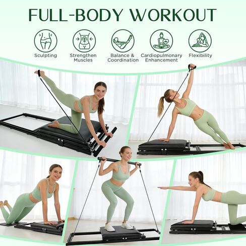 Pilates Board, Foldable Pilates Reformer Set, Multi-Purpose Iron Extended Pilate Equipment, 7-in-1 Pilate Machines for Home Use, with Pilates Bar, Resistance Bands in Kuwait