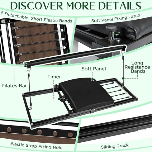 Pilates Board, Foldable Pilates Reformer Set, Multi-Purpose Iron Extended Pilate Equipment, 7-in-1 Pilate Machines for Home Use, with Pilates Bar, Resistance Bands in Kuwait