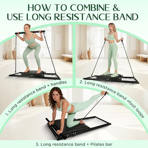 Pilates Board, Foldable Pilates Reformer Set, Multi-Purpose Iron Extended Pilate Equipment, 7-in-1 Pilate Machines for Home Use, with Pilates Bar, Resistance Bands in Kuwait