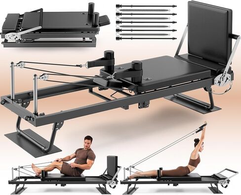 مصلح بيلاتيس قابل للطي - آلة بيلاتيس مصلح مع زنبركات، معدات رياضية بيلاتيس سريعة التجميع للتمرين المنزلي وصالة الألعاب الرياضية، آلة بيلاتيس بعجلات مطورة ولوحة قفز in Kuwait