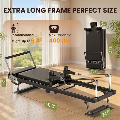 مصلح بيلاتيس قابل للطي - آلة بيلاتيس مصلح مع زنبركات، معدات رياضية بيلاتيس سريعة التجميع للتمرين المنزلي وصالة الألعاب الرياضية، آلة بيلاتيس بعجلات مطورة ولوحة قفز in Kuwait