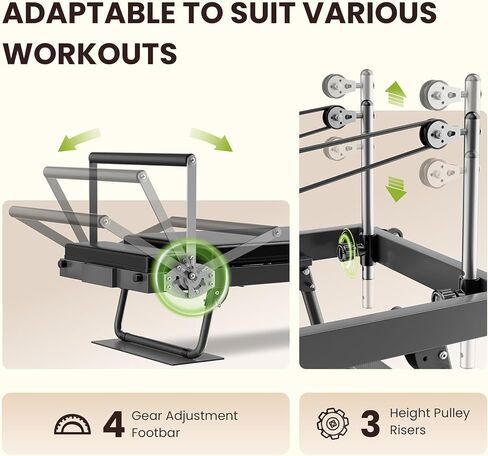 مصلح بيلاتيس قابل للطي - آلة بيلاتيس مصلح مع زنبركات، معدات رياضية بيلاتيس سريعة التجميع للتمرين المنزلي وصالة الألعاب الرياضية، آلة بيلاتيس بعجلات مطورة ولوحة قفز in Kuwait