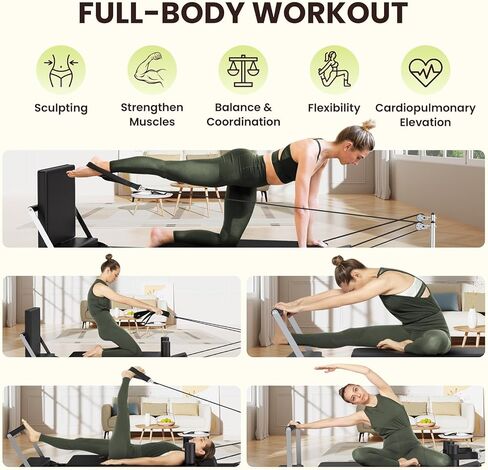 مصلح بيلاتيس قابل للطي - آلة بيلاتيس مصلح مع زنبركات، معدات رياضية بيلاتيس سريعة التجميع للتمرين المنزلي وصالة الألعاب الرياضية، آلة بيلاتيس بعجلات مطورة ولوحة قفز in Kuwait