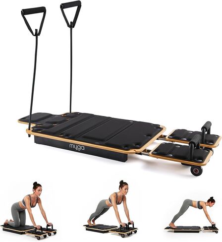 Myga Wooden Pilates Reformer,Home Pilates Machine with Adjustable Resistance and Padded Handles,Compact Durable Reformer for Core Strength, Full Body Workout,Toning and Flexibility in Saudi Arabia