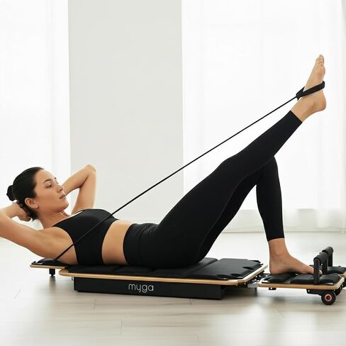 Myga Wooden Pilates Reformer,Home Pilates Machine with Adjustable Resistance and Padded Handles,Compact Durable Reformer for Core Strength, Full Body Workout,Toning and Flexibility in Saudi Arabia