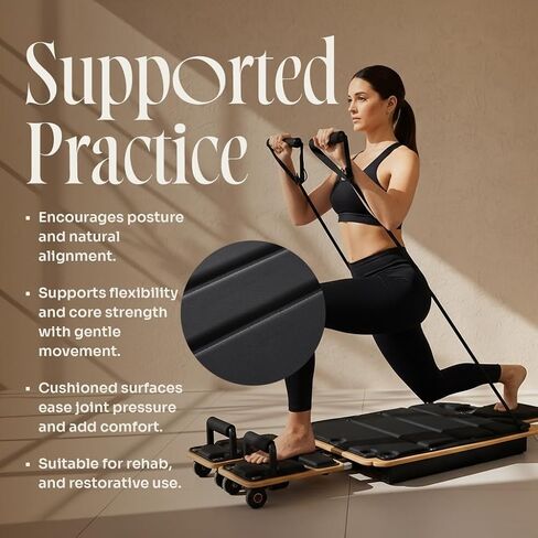 Myga Wooden Pilates Reformer,Home Pilates Machine with Adjustable Resistance and Padded Handles,Compact Durable Reformer for Core Strength, Full Body Workout,Toning and Flexibility in Saudi Arabia