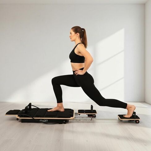 Myga Wooden Pilates Reformer,Home Pilates Machine with Adjustable Resistance and Padded Handles,Compact Durable Reformer for Core Strength, Full Body Workout,Toning and Flexibility in Saudi Arabia