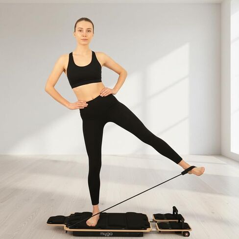 Myga Wooden Pilates Reformer,Home Pilates Machine with Adjustable Resistance and Padded Handles,Compact Durable Reformer for Core Strength, Full Body Workout,Toning and Flexibility in Saudi Arabia