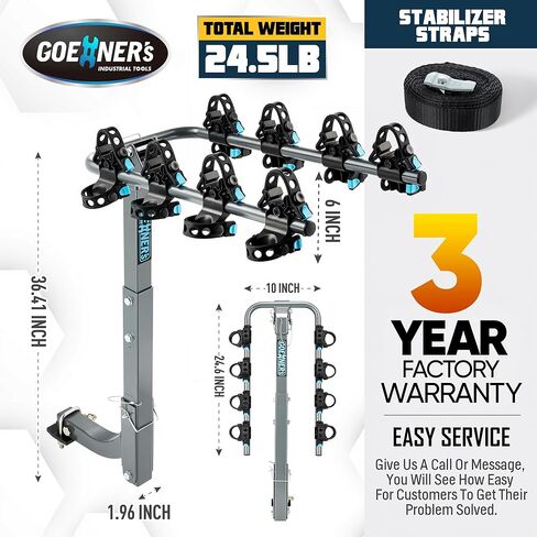 Bike Rack Hitch Mount 4 Bikes (240lbs Capacity), Bike Rack for Car Made with Heavy-Duty Steel, Dual Cradle Systems, Bicycle Carrier for Car, SUV, Truck 2" Receiver in Kuwait