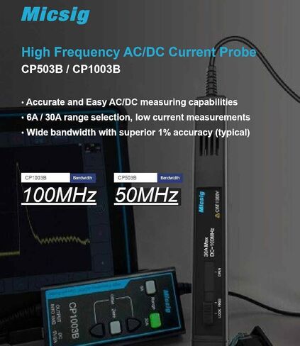 CP1003B مسبار تيار متردد/تيار مستمر عالي التردد، راسمات الذبذبات عالية الدقة، عرض النطاق الترددي للمسبار الحالي، تيار مستمر ~ 100 ميجاهرتز، النطاق الحالي 5A/30A، دقة تيار مستمر ±1% مسبار تيار in Saudi Arabia