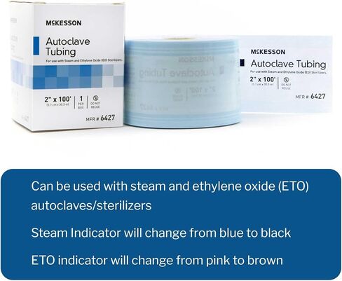 McKesson Autoclave Tubing for Steam and EO Sterilizers - Medical Tool Sterilization Tubing, Clear Blue Film with Water-Based Ink, 2 in x 100 ft, 16 Count in Saudi Arabia