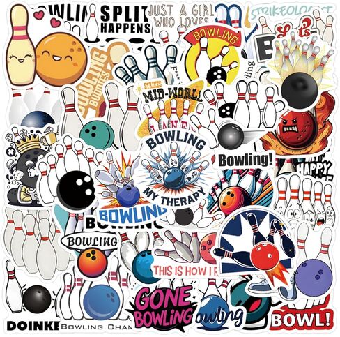 55Pcs Bowling Stickers Including pins, Balls and Other Patterns, Waterproof Vinyl Stickers, Suitable for Decorating Water Bottles, laptops, Helmets(Bowling) in Saudi Arabia