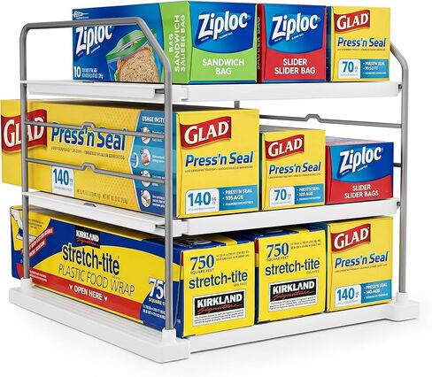 EVERIE Extendable Holder for Heavy Items, Jars, Bottles, Cans, Plastic Bags, Wrap, Foil, Snack and Box for Kitchen, Bathroom, Pantry, Counter, Cabinets, 9'' to 12.7'' Wide in Kuwait