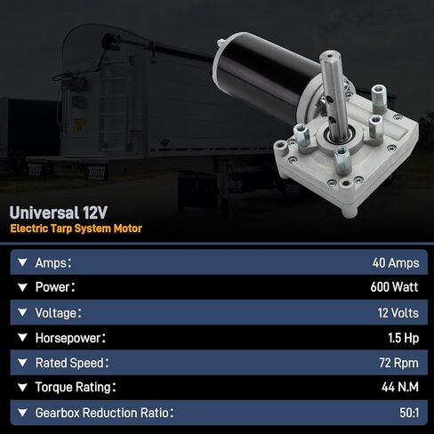 600W Universal 12V Electric Tarp System Motor for Dump Truck 1.5HP 50:1 Trailer Tarp Motor with Chrome Cover in Saudi Arabia