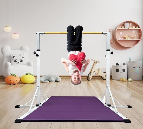 86 قضيب جمباز يورك للأطفال من عمر 3 إلى 20 عامًا، طول قاعدة 5 أقدام، ارتفاع قابل للتعديل من 42 بوصة إلى 63 بوصة، شريط أفقي، شريط كيب للاعبي الجمباز، معدات تدريب الجمباز للمنزل، مركز الصالة الرياضية (بار وحصيرة، أبيض) in Kuwait