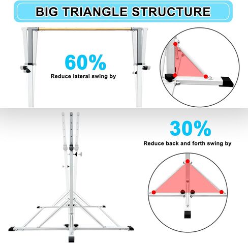 86 قضيب جمباز يورك للأطفال من عمر 3 إلى 20 عامًا، طول قاعدة 5 أقدام، ارتفاع قابل للتعديل من 42 بوصة إلى 63 بوصة، شريط أفقي، شريط كيب للاعبي الجمباز، معدات تدريب الجمباز للمنزل، مركز الصالة الرياضية (بار وحصيرة، أبيض) in Kuwait