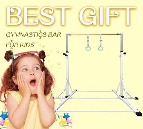 86 قضيب جمباز يورك للأطفال من عمر 3 إلى 20 عامًا، طول قاعدة 5 أقدام، ارتفاع قابل للتعديل من 42 بوصة إلى 63 بوصة، شريط أفقي، شريط كيب للاعبي الجمباز، معدات تدريب الجمباز للمنزل، مركز الصالة الرياضية (بار وحصيرة، أبيض) in Kuwait