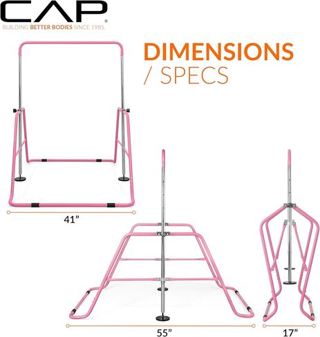 Cap Horizontal Adjustable Gymnastics Bar for Kids – Foldable Gymnastics Equipment, Adjustable Height, Indoor Gym Training Bar - Pink in Saudi Arabia