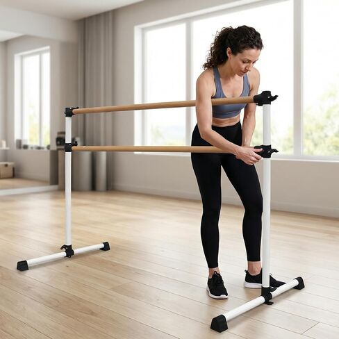 6FT White Solid Wood Ballet Barre - Adjustable Height 6.7-46 Inches for Athletic Training, Fitness, and Dance Practice in Saudi Arabia