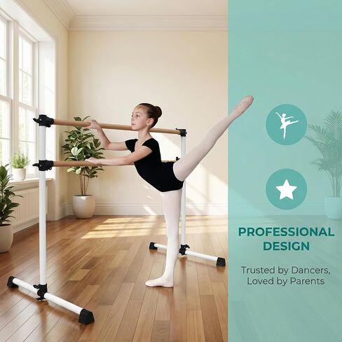 6FT White Solid Wood Ballet Barre - Adjustable Height 6.7-46 Inches for Athletic Training, Fitness, and Dance Practice in Saudi Arabia