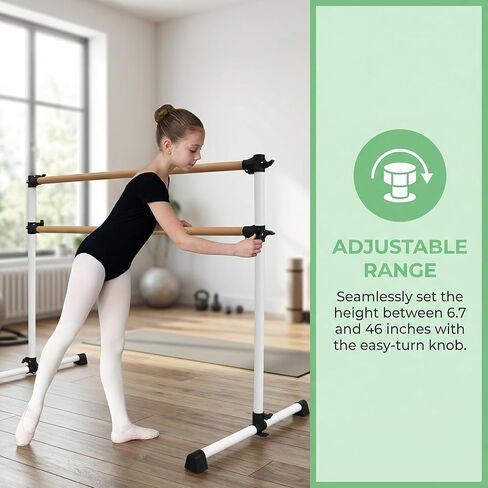 6FT White Solid Wood Ballet Barre - Adjustable Height 6.7-46 Inches for Athletic Training, Fitness, and Dance Practice in Saudi Arabia