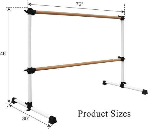 6FT White Solid Wood Ballet Barre - Adjustable Height 6.7-46 Inches for Athletic Training, Fitness, and Dance Practice in Saudi Arabia