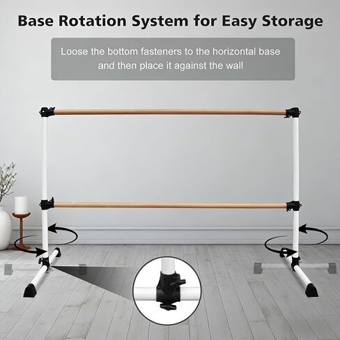 6FT White Solid Wood Ballet Barre - Adjustable Height 6.7-46 Inches for Athletic Training, Fitness, and Dance Practice in Saudi Arabia