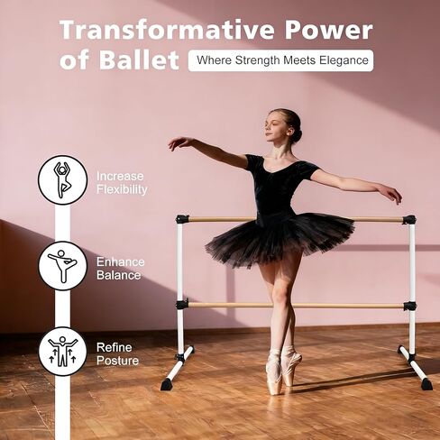6FT White Solid Wood Ballet Barre - Adjustable Height 6.7-46 Inches for Athletic Training, Fitness, and Dance Practice in Saudi Arabia