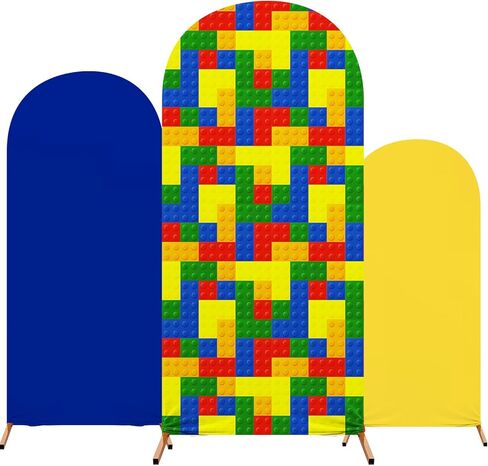 Block Building Party Arch Backdrop Cover Set of 3 Building Blocks Arch Covers Spandex Backdrop Stand Cover 4ft, 5ft, 6ft for Kids Blocks Birthday Party Decor Supplies Favors in Kuwait