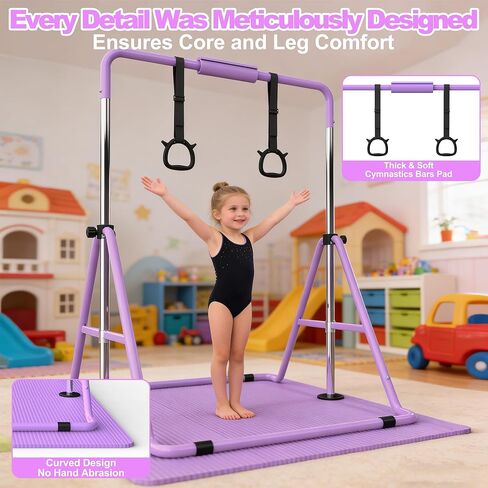 KINMAC Gymnastics Bar for Kids, Gymnastics Horizontal Bar with Adjustable Height Foldable Training Bar with Mat for Home Practice in Saudi Arabia