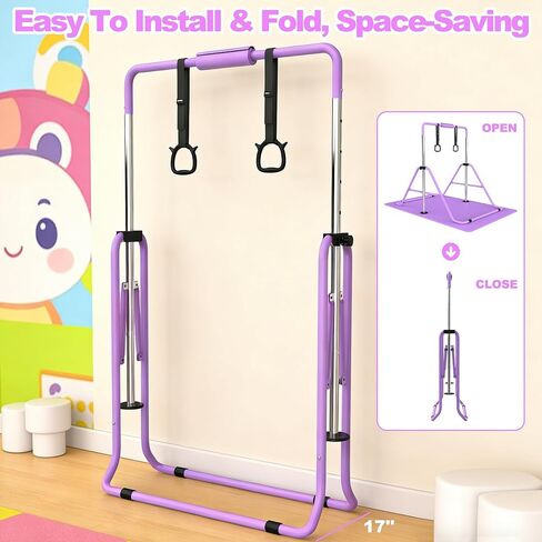 KINMAC Gymnastics Bar for Kids, Gymnastics Horizontal Bar with Adjustable Height Foldable Training Bar with Mat for Home Practice in Saudi Arabia