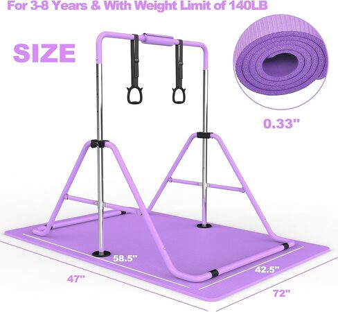 KINMAC Gymnastics Bar for Kids, Gymnastics Horizontal Bar with Adjustable Height Foldable Training Bar with Mat for Home Practice in Saudi Arabia