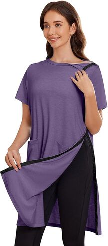 Deyeek Women's Post Shoulder Surgery dress Tear Away Short Sleeve Full Open Side Snap Adaptive Clothing with Pockets Bright Purple in Saudi Arabia
