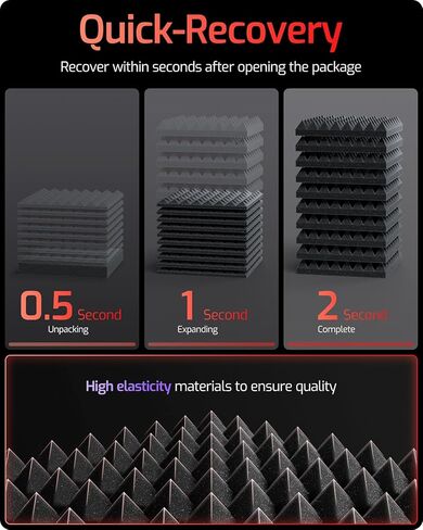Acoustic Panels 12 pack Pyramid Self-Adhesive Upgrade,2"X12"X12" Sound Proof Foam Panels for Walls Quickly-Expand,Acoustic Wall Panels High Density Sound Absorbing for Gaming&Studio Decor,Black in Saudi Arabia