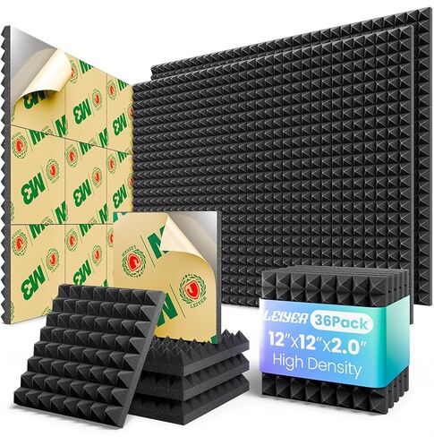 Acoustic Panels 12 pack Pyramid Self-Adhesive Upgrade,2"X12"X12" Sound Proof Foam Panels for Walls Quickly-Expand,Acoustic Wall Panels High Density Sound Absorbing for Gaming&Studio Decor,Black in Saudi Arabia
