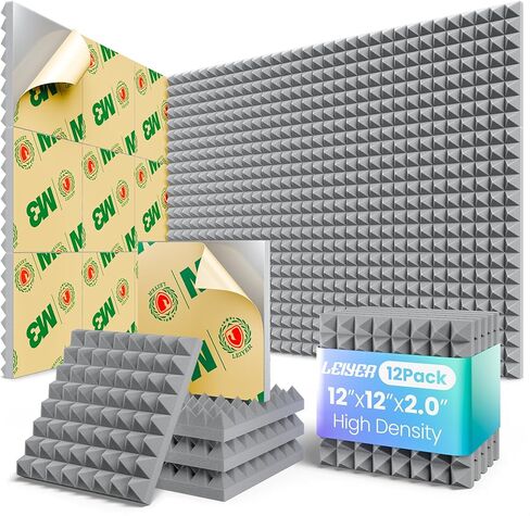 Acoustic Panels 12 pack Pyramid Self-Adhesive Upgrade,2"X12"X12" Sound Proof Foam Panels for Walls Quickly-Expand,Acoustic Wall Panels High Density Sound Absorbing for Gaming&Studio Decor,Black in Saudi Arabia