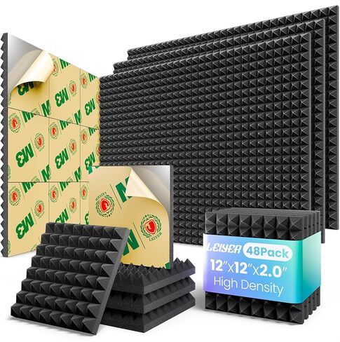 Acoustic Panels 12 pack Pyramid Self-Adhesive Upgrade,2"X12"X12" Sound Proof Foam Panels for Walls Quickly-Expand,Acoustic Wall Panels High Density Sound Absorbing for Gaming&Studio Decor,Black in Saudi Arabia