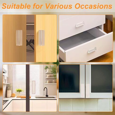 Clear Self-Adhesive Invisible Drawer Pulls, No Drill & Nails Hidden Cabinet Handles, Strong Self-Stick Concealed Transparent Silicone Push Pull Handle for Furniture, Wardrobe, Drawers, Doors (4PCS) in Kuwait