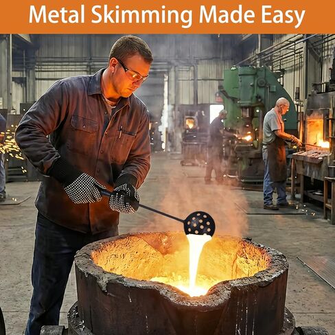 مقشدة صب مع قفازات مضادة للانزلاق - مغرفة مقشدة فولاذية مقاس 3.9 بوصة بمقبض مقاس 16.5 بوصة للزنك والسبائك المعدنية، أداة قشط معدنية منصهرة للمسبك والصب in Kuwait