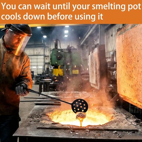 مقشدة صب مع قفازات مضادة للانزلاق - مغرفة مقشدة فولاذية مقاس 3.9 بوصة بمقبض مقاس 16.5 بوصة للزنك والسبائك المعدنية، أداة قشط معدنية منصهرة للمسبك والصب in Kuwait