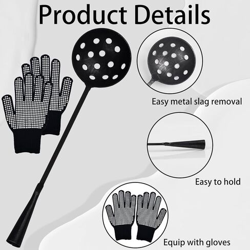 مقشدة صب مع قفازات مضادة للانزلاق - مغرفة مقشدة فولاذية مقاس 3.9 بوصة بمقبض مقاس 16.5 بوصة للزنك والسبائك المعدنية، أداة قشط معدنية منصهرة للمسبك والصب in Kuwait