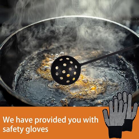 مقشدة صب مع قفازات مضادة للانزلاق - مغرفة مقشدة فولاذية مقاس 3.9 بوصة بمقبض مقاس 16.5 بوصة للزنك والسبائك المعدنية، أداة قشط معدنية منصهرة للمسبك والصب in Kuwait