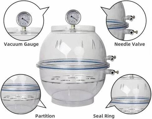 Laboratory Dessicator, Vacuum Desiccator with Double Valve Design, Negative Pressure Gauge & Partition Plate Included, Easy to Operate, for Drying Various Substances in The Laboratory in Kuwait